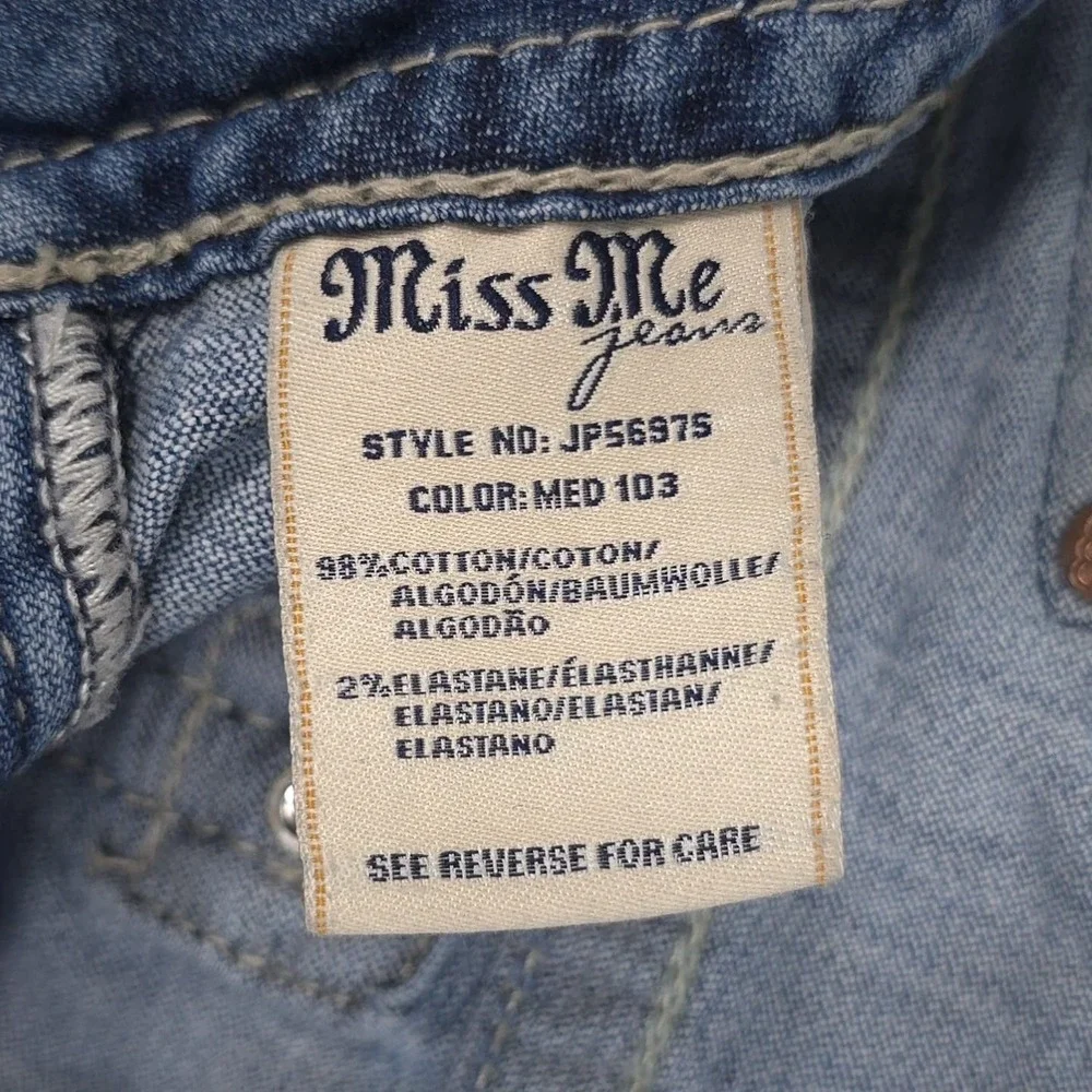 Miss Me Women's Jeans Size 29‎ Skinny Low Rise Embroidered JP5697S Med 103